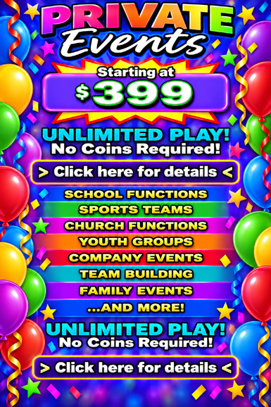 Book Your Party With US, Group Discounts, School Functions, Sports Teams, Church Functions, Youth Groups, Company Events, Team Buliding, Family Events, Holiday, Holidays